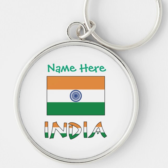 Personalised India Flag Round Metal Key Ring (Front)