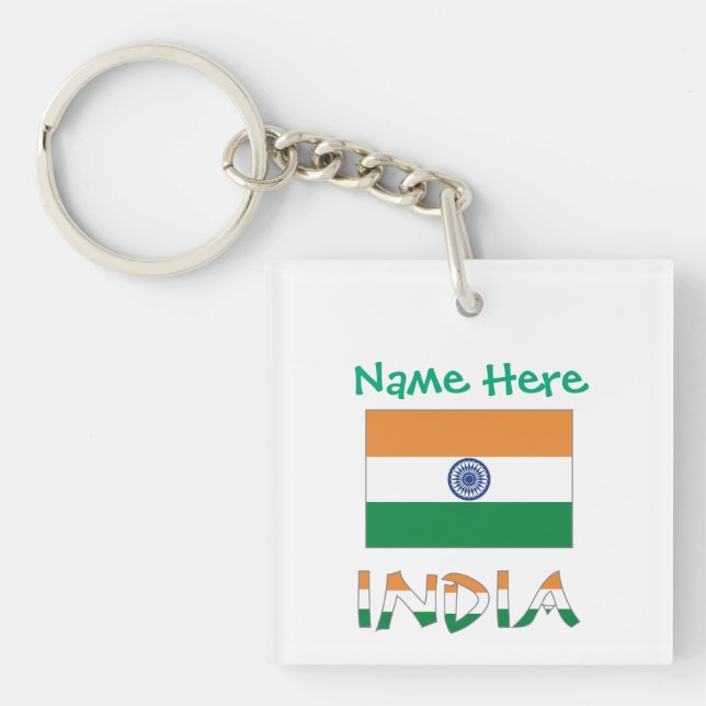 Personalised India Flag Square Acrylic Key Ring (Front)