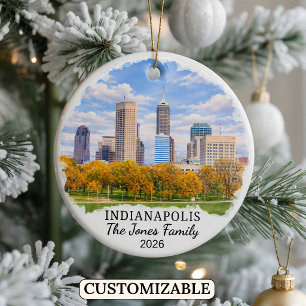 Personalised Indianapolis Ornament, Custom Indiana Ceramic Tree Decoration