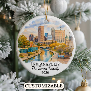 Personalised Indianapolis Ornament, Custom Indiana Ceramic Tree Decoration