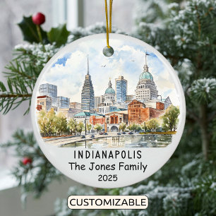 Personalised Indianapolis Ornament, Indiana Ceramic Tree Decoration