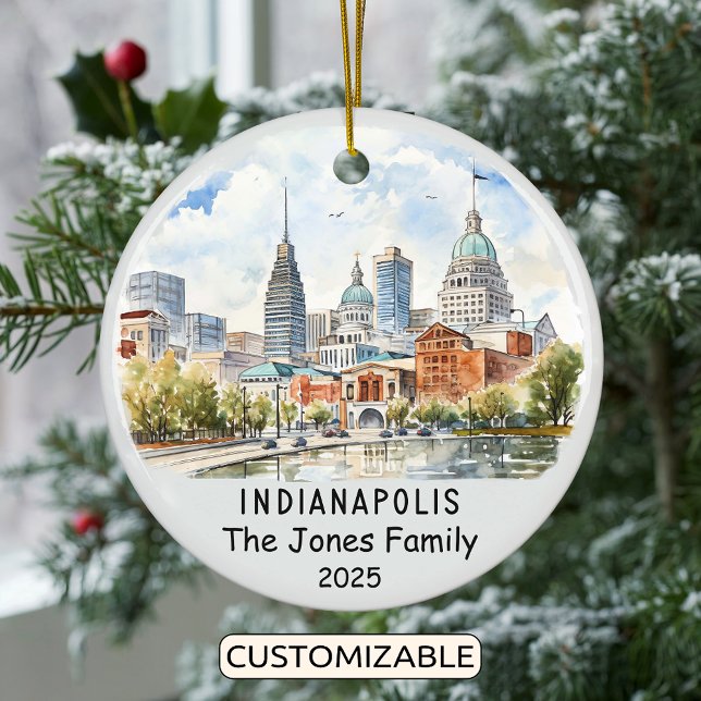 Personalised Indianapolis Ornament, Indiana Ceramic Tree Decoration (Creator Uploaded)