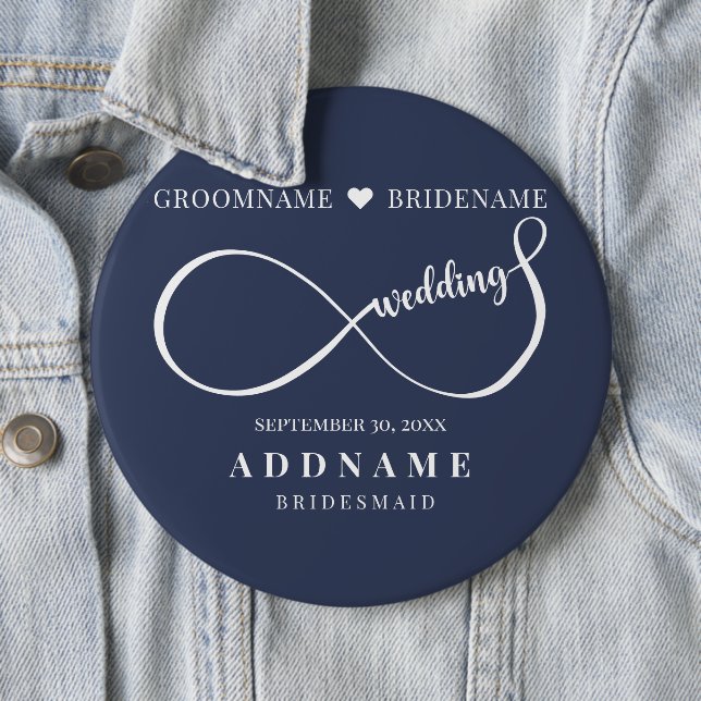 Personalised Infinity Wedding Favour Gift 6 Cm Round Badge (In Situ)
