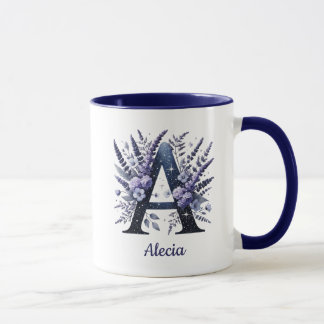 Personalised Initial A Floral Custom Name Monogram Mug