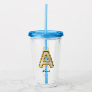 Personalised Initial A Monogram Gold Typography Acrylic Tumbler