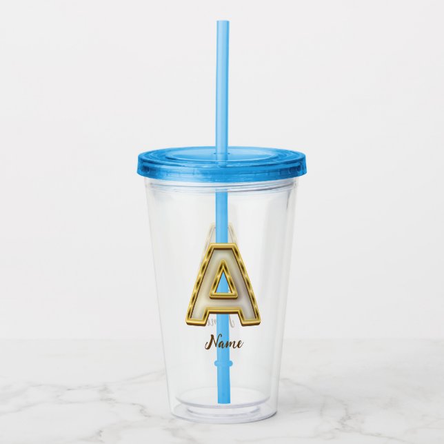 Personalised Initial A Monogram Gold Typography  Acrylic Tumbler (Front)