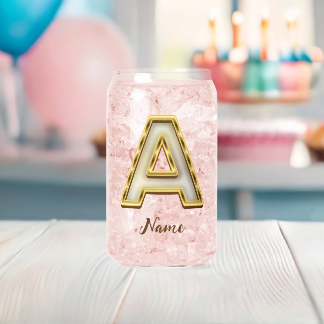 Personalised Initial A Monogram Gold Typography  Can Glass (Insitu (Baby Shower))