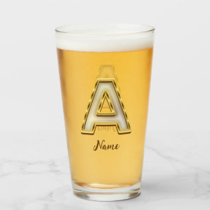 Personalised Initial A Monogram Gold Typography  Glass