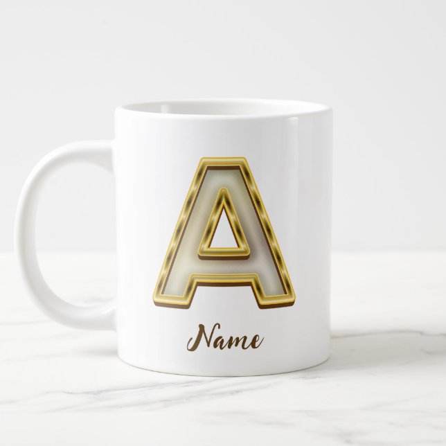 Personalised Initial A Monogram Gold Typography  Large Coffee Mug (Left)