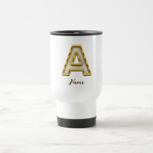 Personalised Initial A Monogram Gold Typography Travel Mug