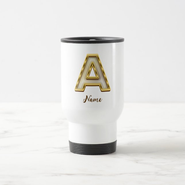 Personalised Initial A Monogram Gold Typography  Travel Mug (Center)