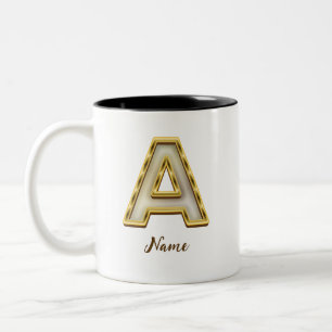 Personalised Initial A Monogram Gold Typography  Two-Tone Coffee Mug