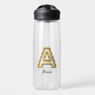 Personalised Initial A Monogram Gold Typography  Water Bottle