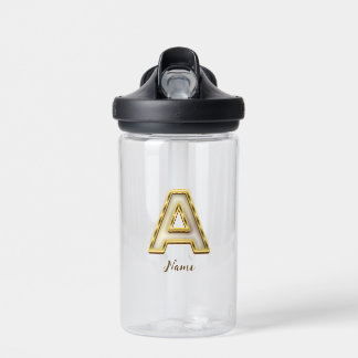 Personalised Initial A Monogram Gold Typography Water Bottle