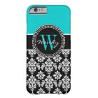 Personalised Initial Aqua Black Damask Pattern