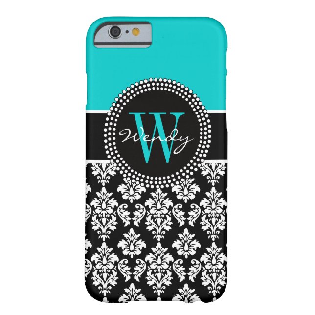 Personalised Initial Aqua Black Damask Pattern Case-Mate iPhone Case (Back)