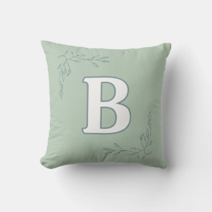 Personalised Initial B Sage & Leaves Cushion