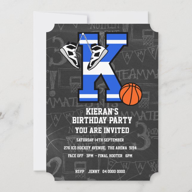 Personalised Initial Basketball Letter k Invitation (Back)