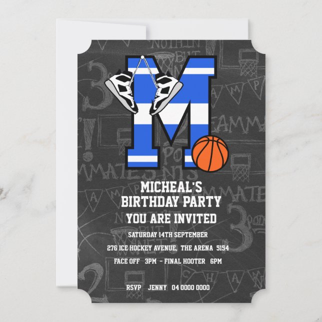 Personalised Initial Basketball Letter M Invitation (Back)