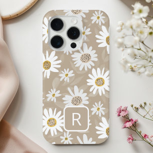 Personalised Initial Daisy Pattern Beige iPhone 15 Pro Case