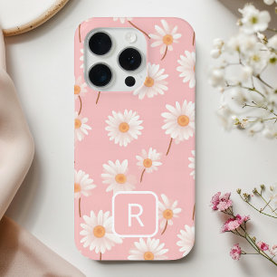 Personalised Initial Daisy Pattern on Soft Pink iPhone 15 Pro Case