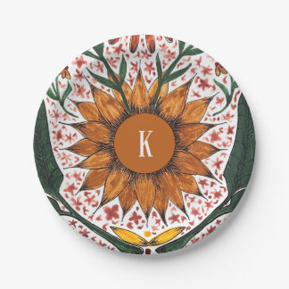 Personalised Initial Floral Paper Party Plate