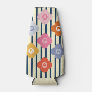 Personalised Initial Floral Stripes Multicolor Bottle Cooler