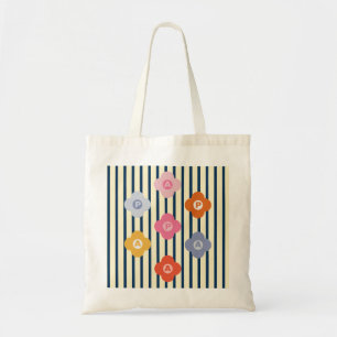 Personalised Initial Floral Stripes Multicolor Tote Bag