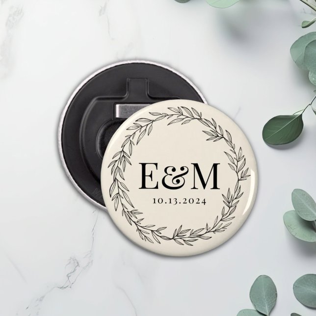 Personalised Initial Floral Wreath Wedding Favour Bottle Opener (Creator Uploaded)
