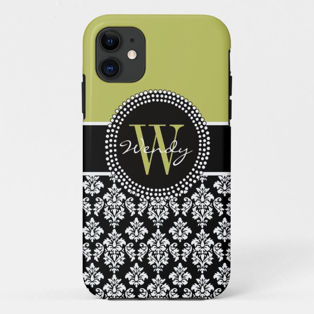 Personalised Initial Green Black Damask Case (Back)