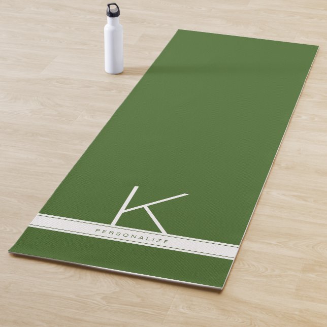 Personalised Initial Green White Modern Simple Yoga Mat (In Situ)