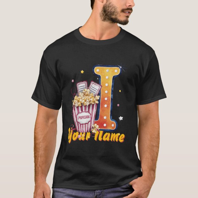 Personalised initial I popcorn tickets cinematic  T-Shirt (Front)