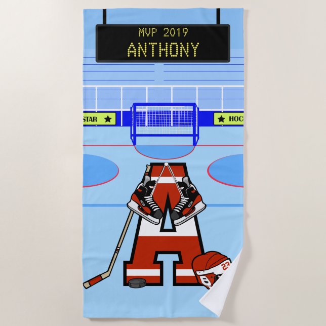 Personalised Initial Ice Hockey Beach Towel (Front)