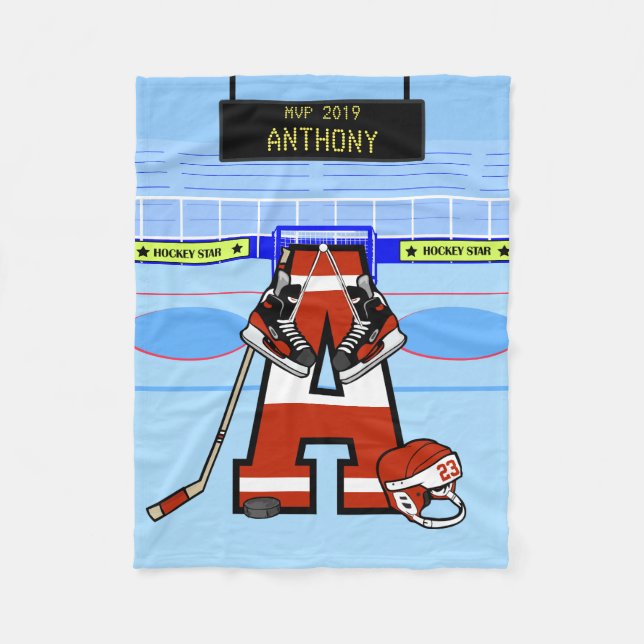 Personalised Initial Ice Hockey Fleece Blanket (Front)