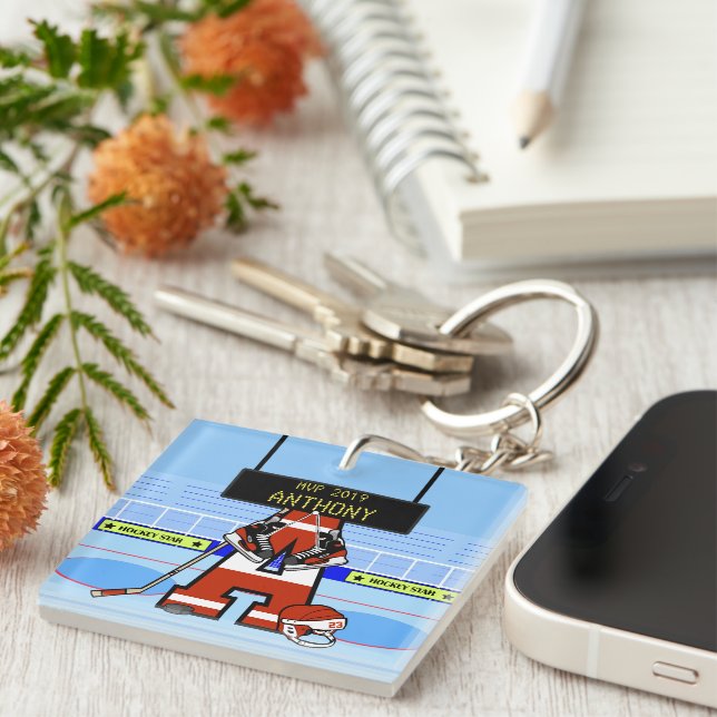 Personalised Initial Ice Hockey Key Ring (Front Right)