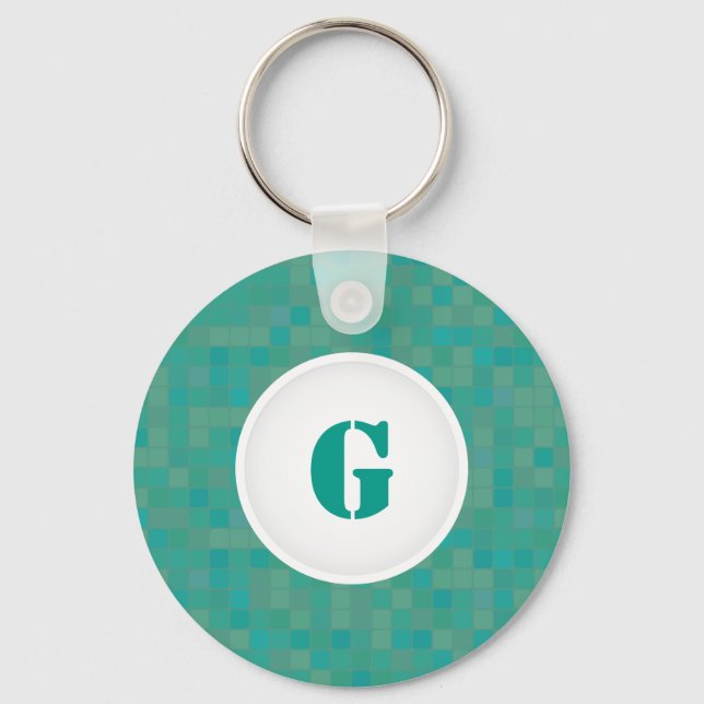 Personalised initial keychain in green mosaic (Front)