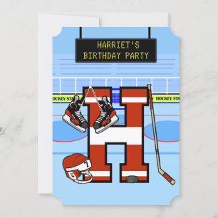 Personalised Initial letter H Ice Hockey Invitation