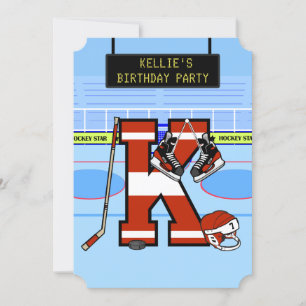 Personalised Initial letter K Ice Hockey Invitation
