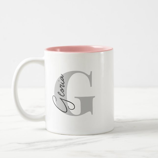 Personalised Initial Letter | Monogram Modern  Two-Tone Coffee Mug (Left)