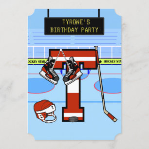 Personalised Initial letter T Ice Hockey Invitation