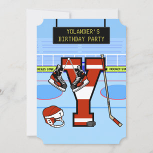 Personalised Initial letter Y Ice Hockey Invitation