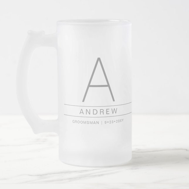 Personalised Initial Modern Bridal Party Gift Frosted Glass Beer Mug (Left)