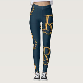 Personalised Initial Monogram in Gold on Navy Leggings