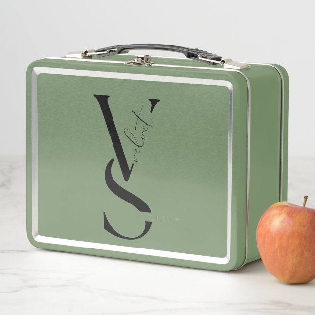 Personalised Initial Monogram Metal Lunch Pail Metal Lunch Box (In Situ)
