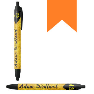 Personalised Initial Monogram Name, Luxury Golden Black Ink Pen
