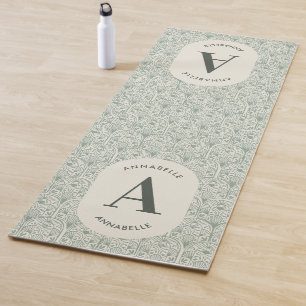 Personalised Initial Monogram Sage Green Art Deco Yoga Mat