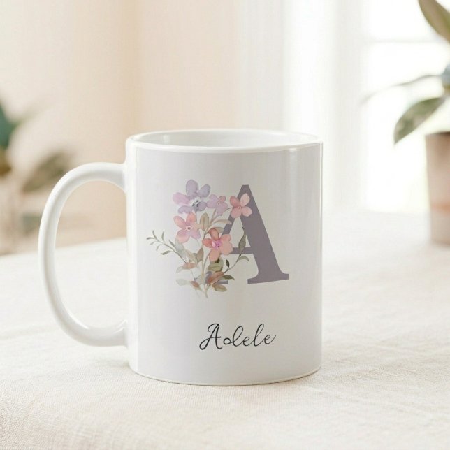 Personalised Initial Mug: Floral Letter Design Coffee Mug (Creator Uploaded)