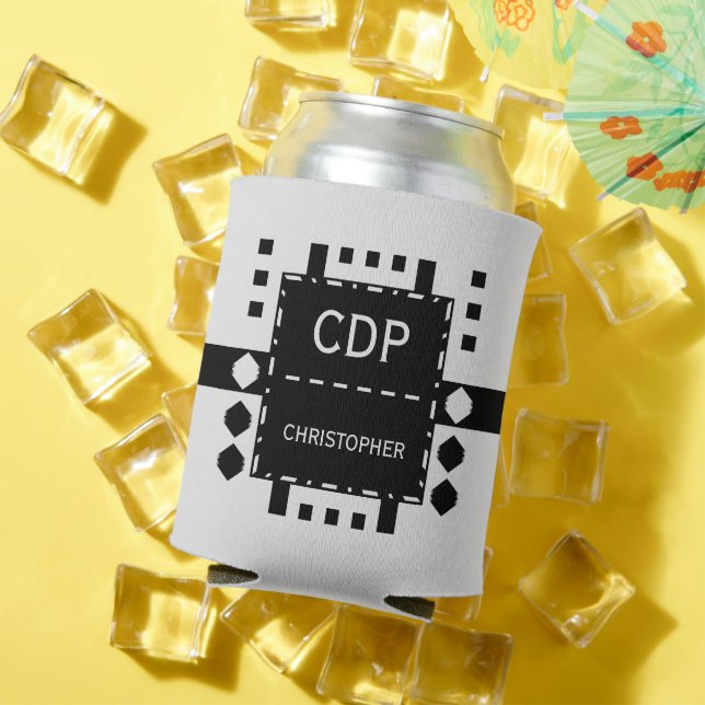 Personalised initial name diamond shape black can cooler (In Situ Summer)