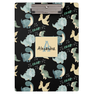 Personalised Initial & Name Dinosaur Pattern Clipboard