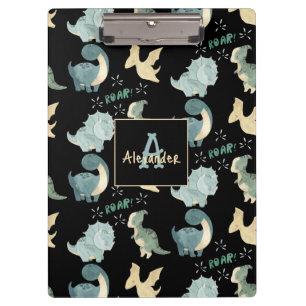 Personalised Initial & Name Dinosaur Pattern Clipboard